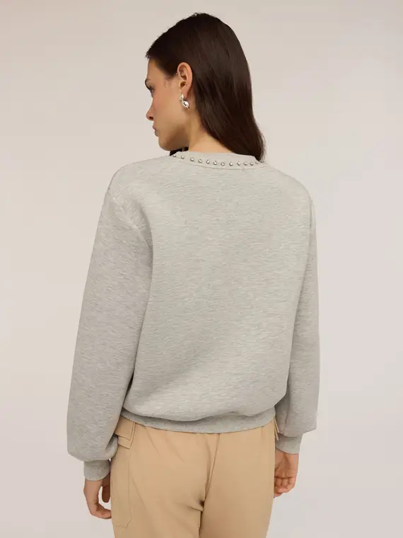 Felpa in scuba con ricamo di pietre Donna, Grigio miniatura 2