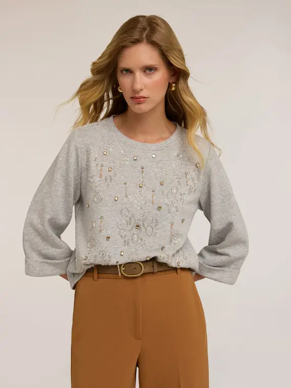 Felpa ricamata Donna, Grigio miniatura 3