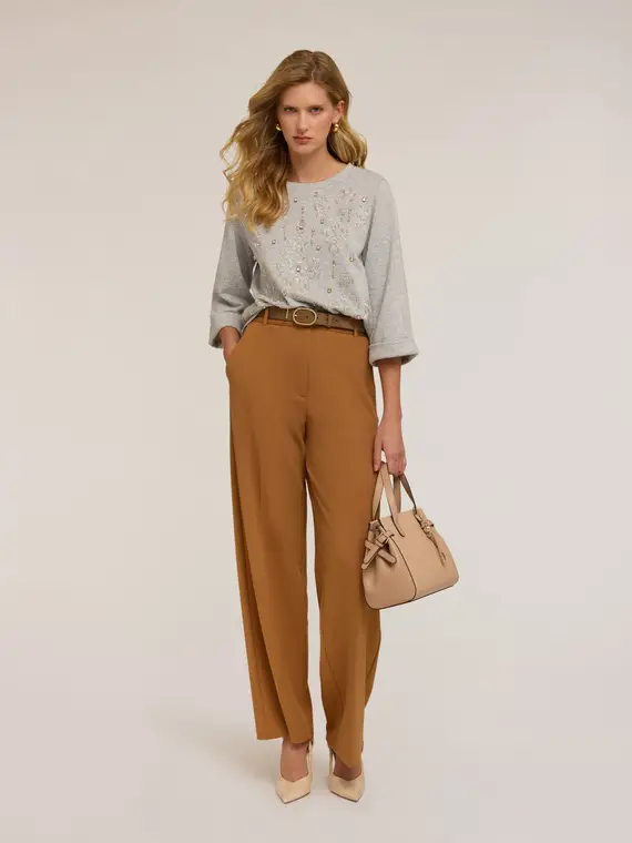 Felpa ricamata Donna, Grigio