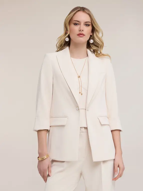 Giacca blazer con gemelli gioiello Donna, Bianco