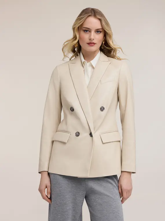 Giacca blazer doppiopetto con revers Donna, Bianco