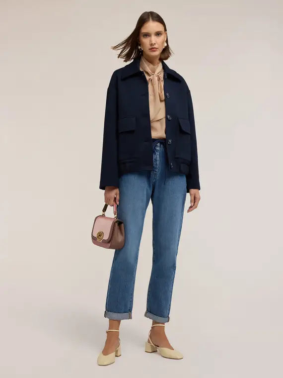 Giacca boxy in scuba Donna, Blu miniatura 3