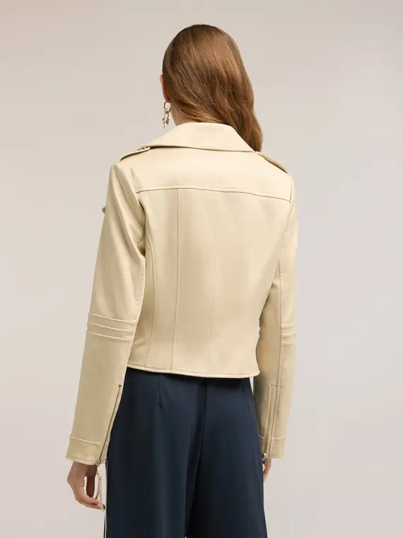 Giacca chiodo con tirazip pendenti Donna, Bianco miniatura 2