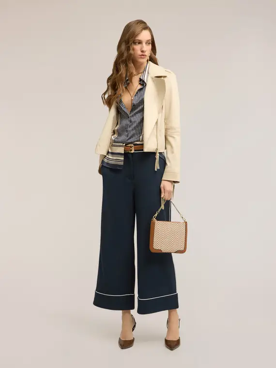 Giacca chiodo con tirazip pendenti Donna, Bianco miniatura 3