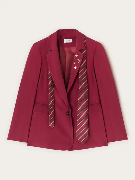 Giacca con applicazioni e cravatta Donna, Bordeaux
