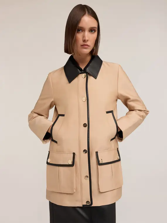 Giacca con inserti in tessuto spalmato Donna, Beige miniatura 3