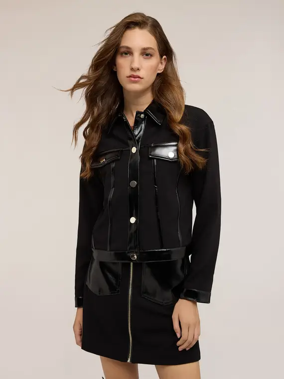 Giacca con inserti in vernice Donna, Nero miniatura 3