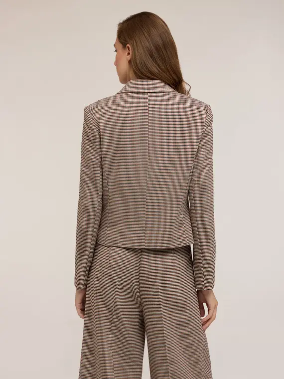 Giacca corta doppiopetto fantasia check Donna, Beige miniatura 2