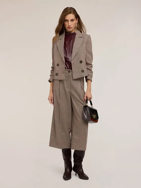 Giacca corta doppiopetto fantasia check Donna, Beige miniatura 3