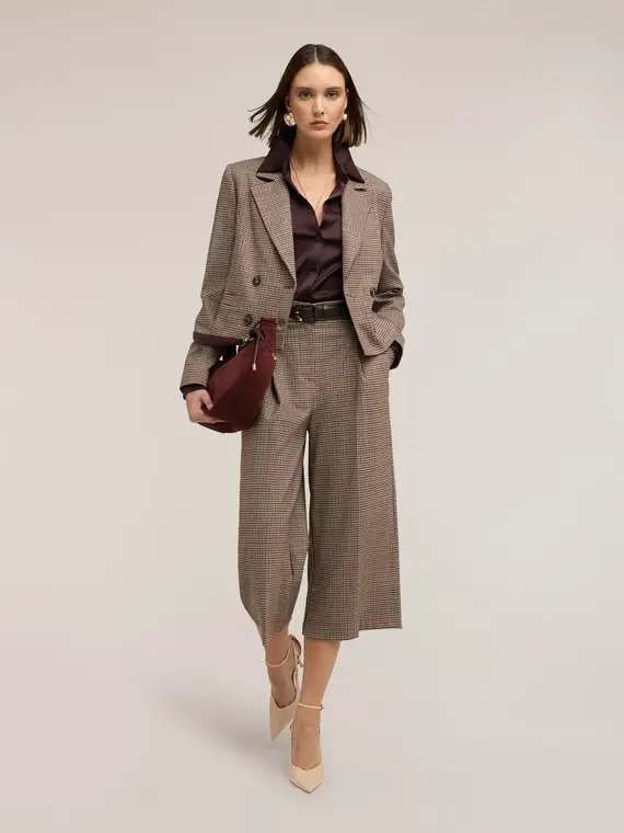 Giacca corta doppiopetto fantasia check Donna, Beige