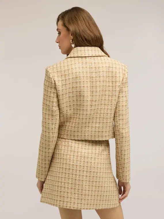 Giacca corta doppiopetto in bouclé Donna, Beige miniatura 2