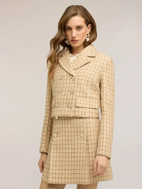 Giacca corta doppiopetto in bouclé Donna, Beige miniatura 3