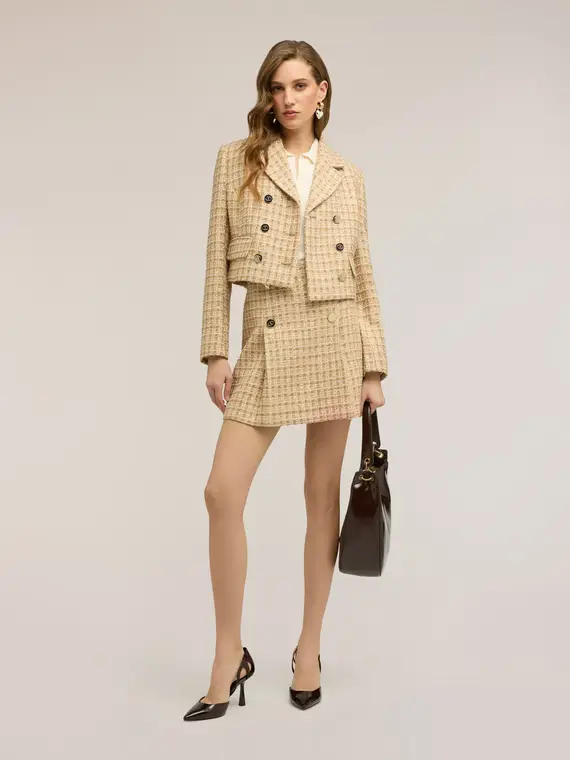 Giacca corta doppiopetto in bouclé Donna, Beige