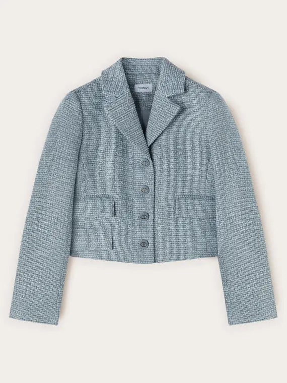 Giacca corta in tessuto bouclé Donna, Azzurro