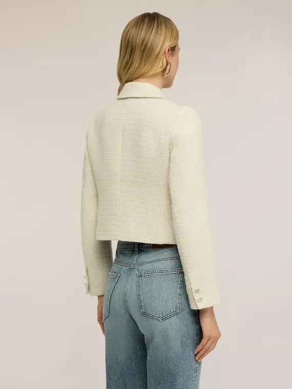 Giacca corta in tessuto bouclé Donna, Bianco miniatura 2