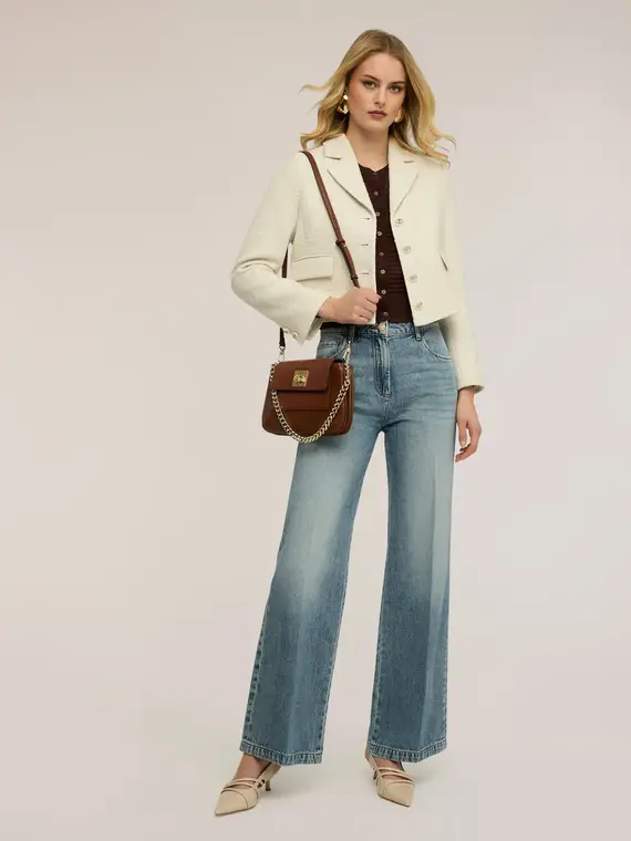 Giacca corta in tessuto bouclé Donna, Bianco miniatura 3