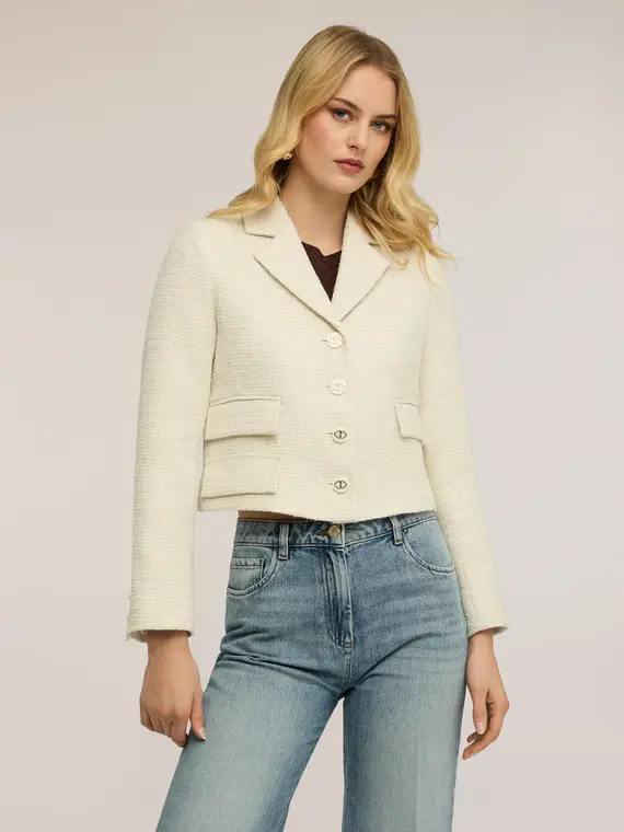 Giacca corta in tessuto bouclé Donna, Bianco