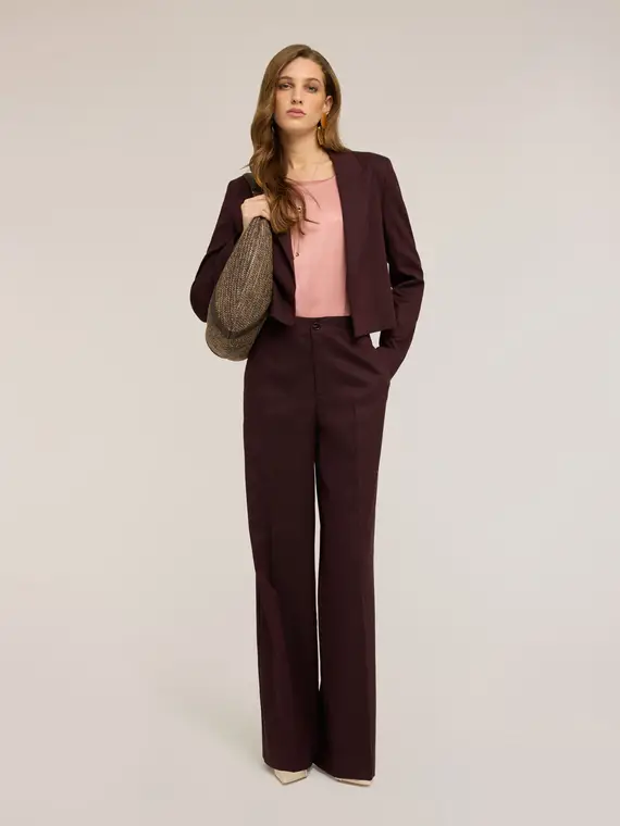 Giacca corta misto lino Donna, Bordeaux