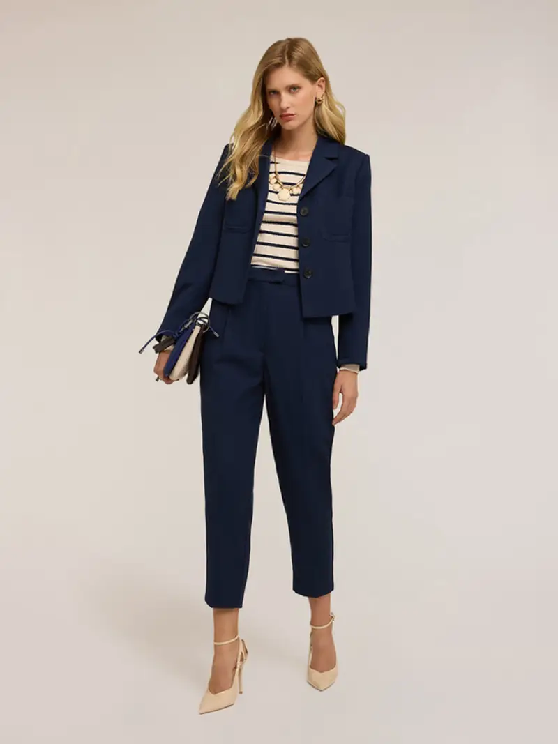 Giacca crop con inserti in raso Donna, Blu