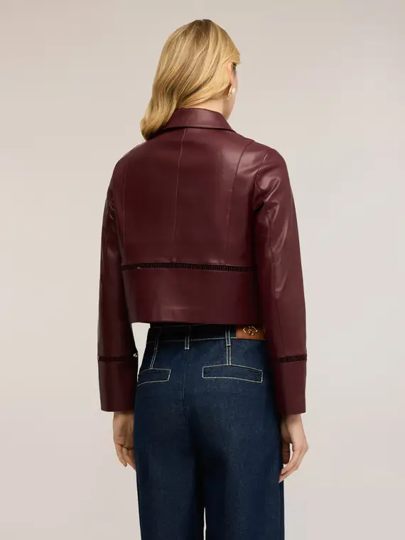 Giacca cropped con dettagli traforati Donna, Bordeaux miniatura 2