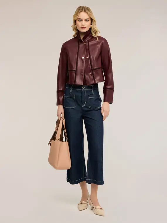 Giacca cropped con dettagli traforati Donna, Bordeaux miniatura 3
