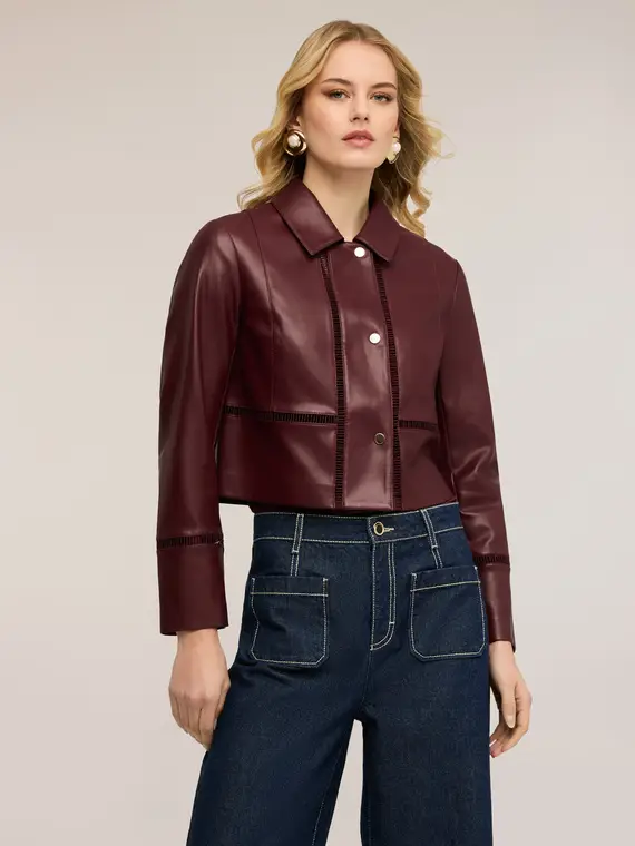 Giacca cropped con dettagli traforati Donna, Bordeaux
