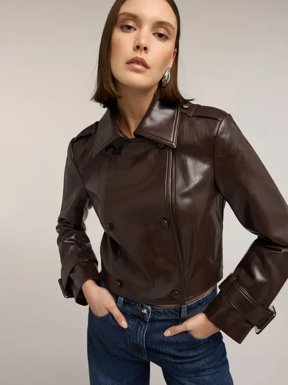 Giacca cropped in tessuto spalmato lucido Donna, Bordeaux