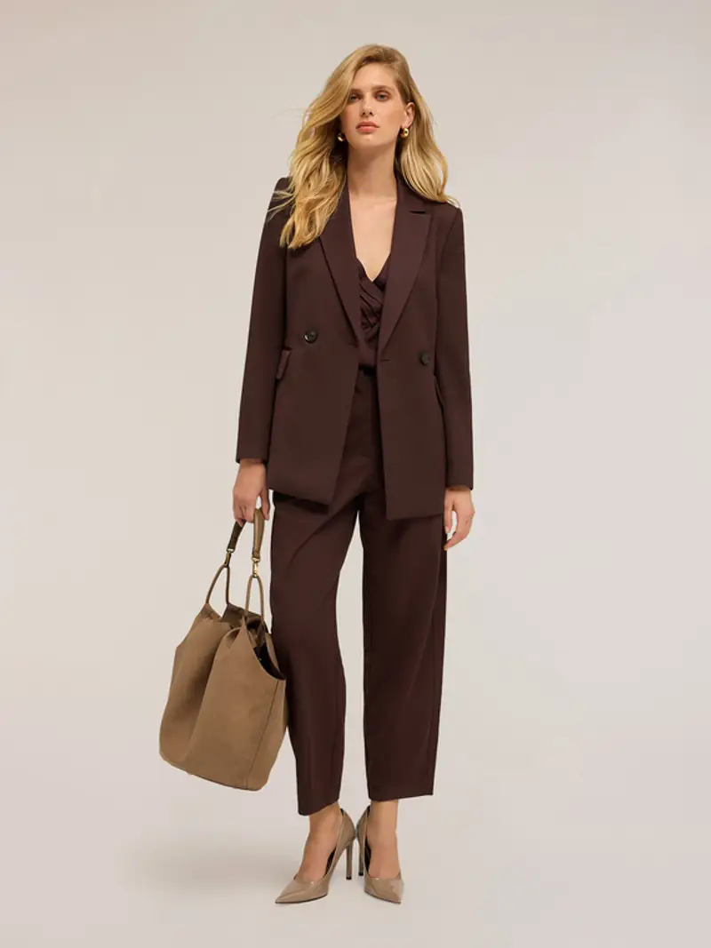 Giacca doppiopetto con cintura Donna, Marrone