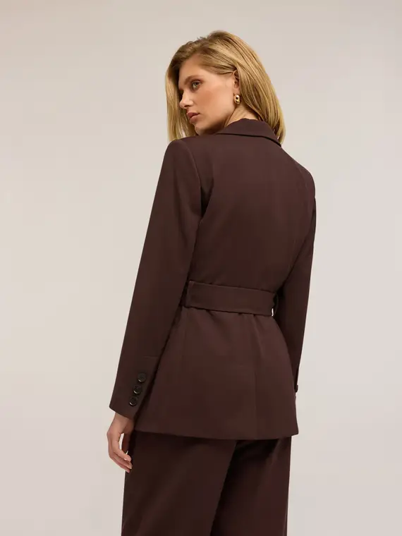 Giacca doppiopetto con cintura Donna, Marrone miniatura 2