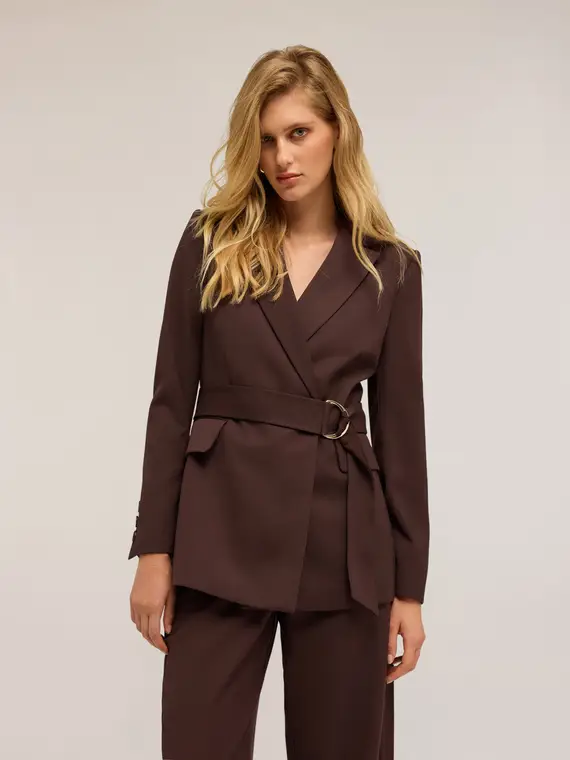 Giacca doppiopetto con cintura Donna, Marrone miniatura 3