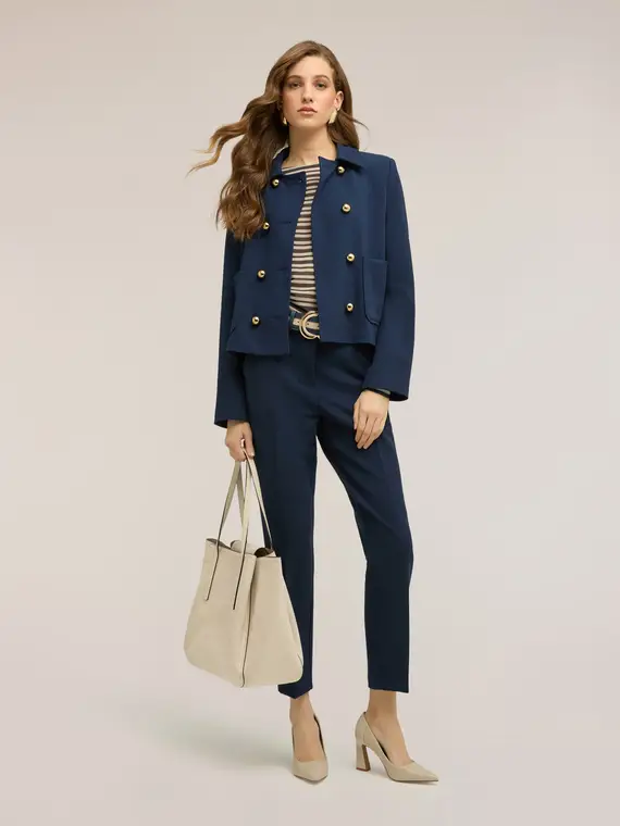 Giacca doppiopetto con tasche applicate Donna, Blu miniatura 3