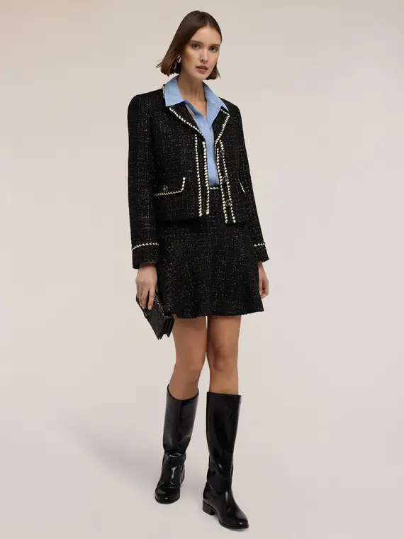 Giacca in bouclé con bordi Donna, Nero