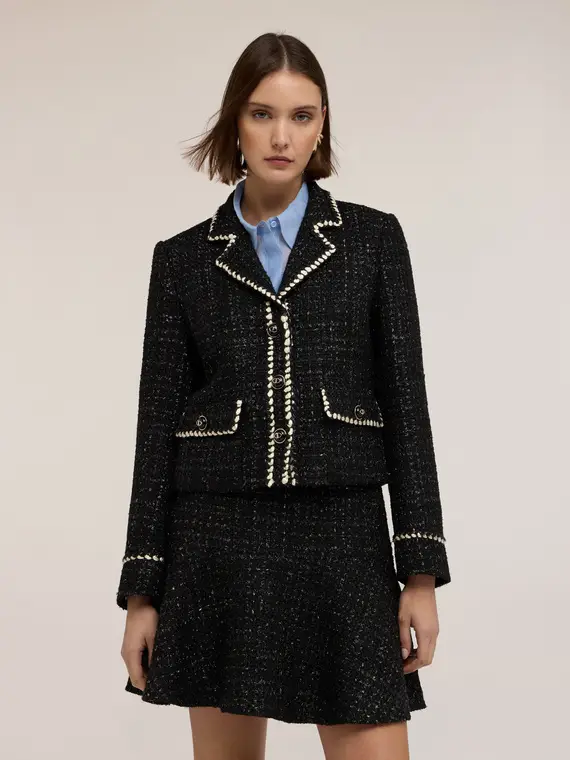 Giacca in bouclé con bordi Donna, Nero