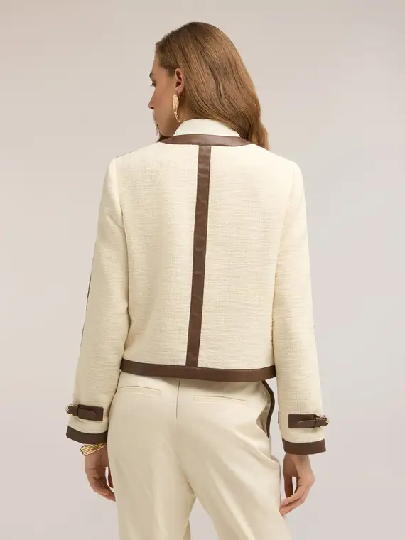 Giacca in bouclé con profili a contrasto Donna, Beige miniatura 2