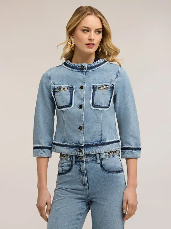Giacca in denim con catene Donna, Azzurro