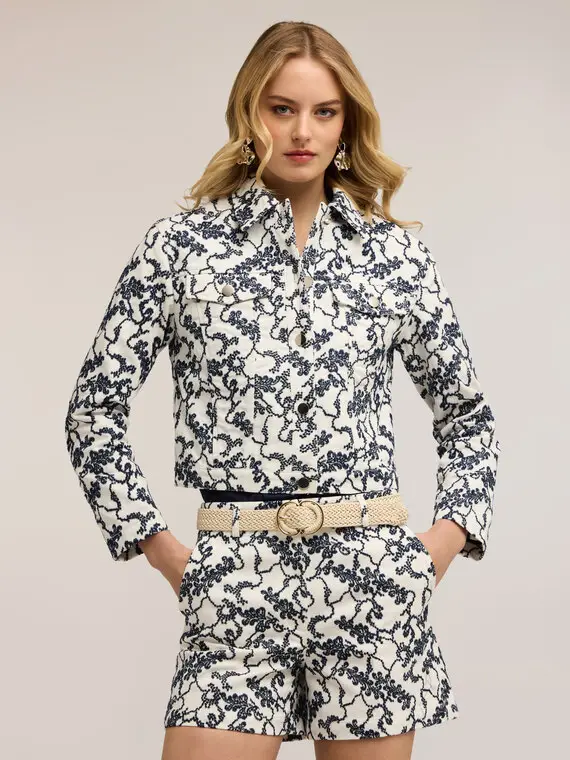 Giacca in drill con ricamo floreale Donna, Blu