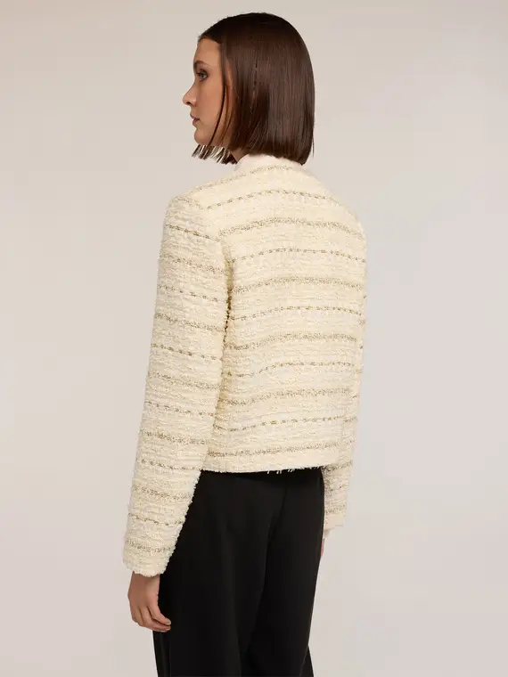 Giacca in tessuto bouclé con bottoni Donna, Beige miniatura 2