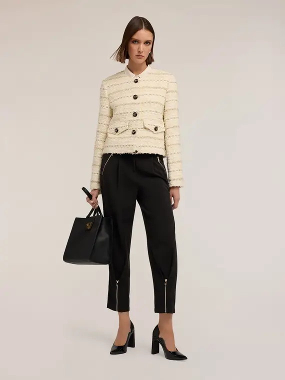 Giacca in tessuto bouclé con bottoni Donna, Beige