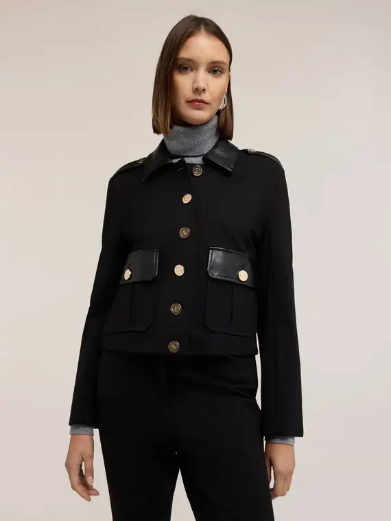 Giacca military corta con inserti Donna, Nero miniatura 3