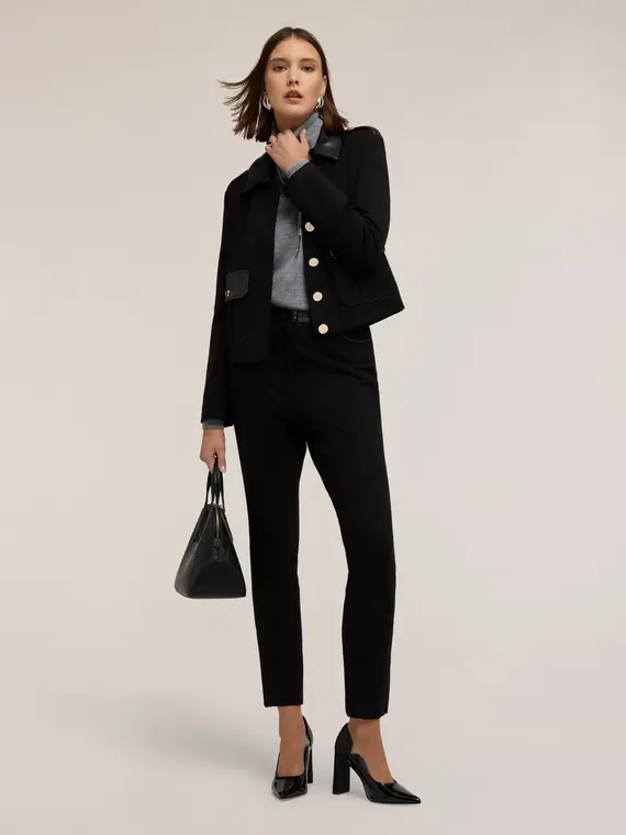 Giacca military corta con inserti Donna, Nero