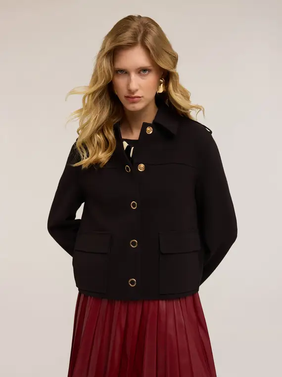 Giacca misto viscosa con mostrine Donna, Nero miniatura 3