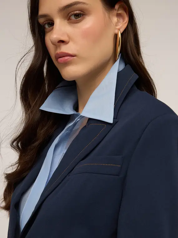 Giacca monopetto con impunture a contrasto Donna, Blu miniatura 3