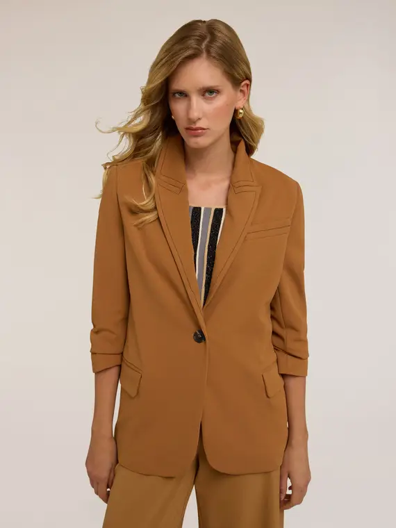 Giacca monopetto con impunture a contrasto Donna, Marrone miniatura 3