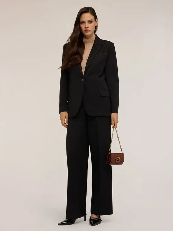 Giacca monopetto con impunture a contrasto Donna, Nero miniatura 3