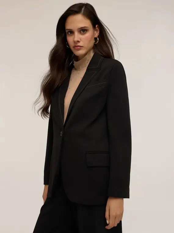 Giacca monopetto con impunture a contrasto Donna, Nero