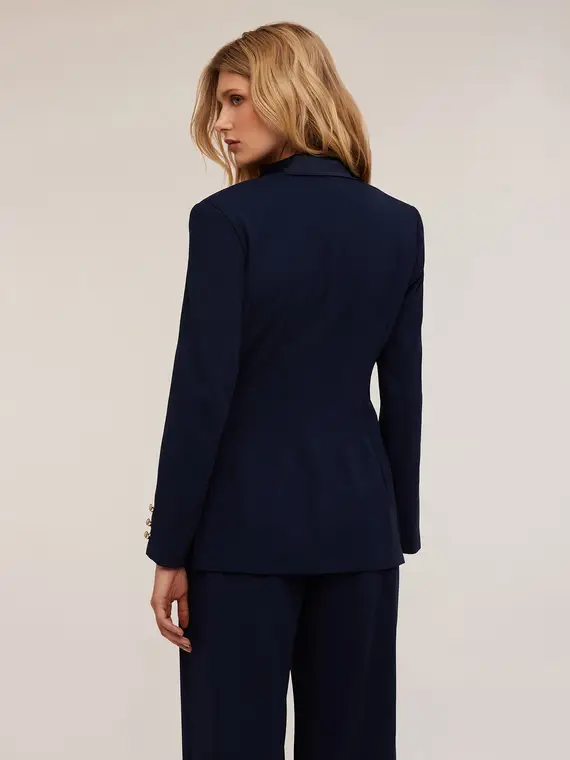 Giacca monopetto con inserti in raso Donna, Blu miniatura 2