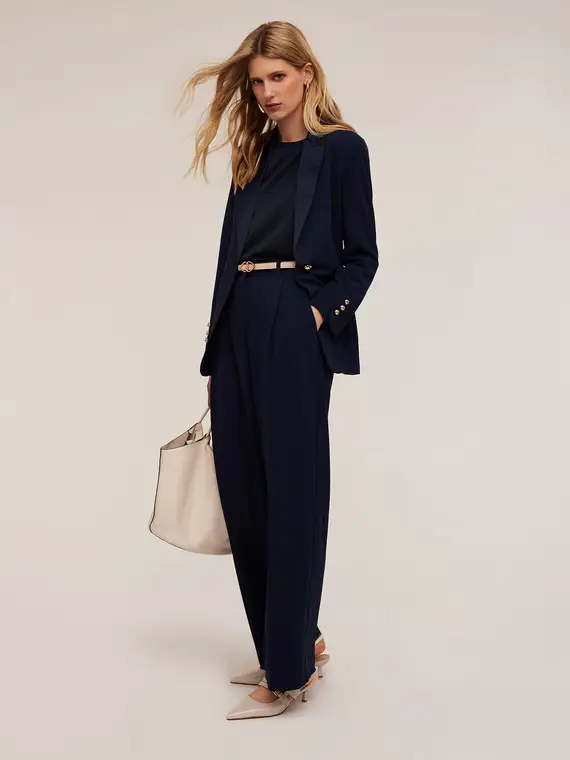 Giacca monopetto con inserti in raso Donna, Blu