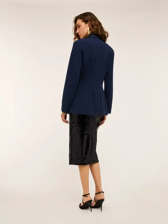 Giacca monopetto con inserti in raso Donna, Blu miniatura 2