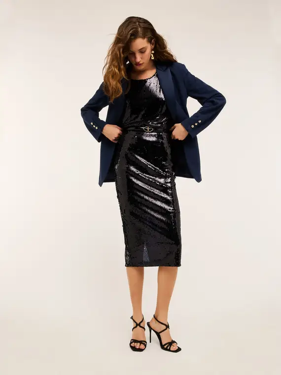 Giacca monopetto con inserti in raso Donna, Blu