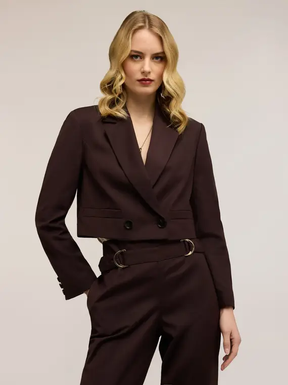 Giacca spencer doppiopetto Donna, Marrone